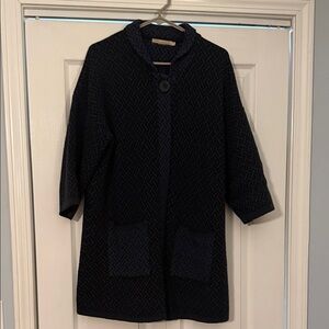 Black and Blue Textured Cardigan with Button Detail